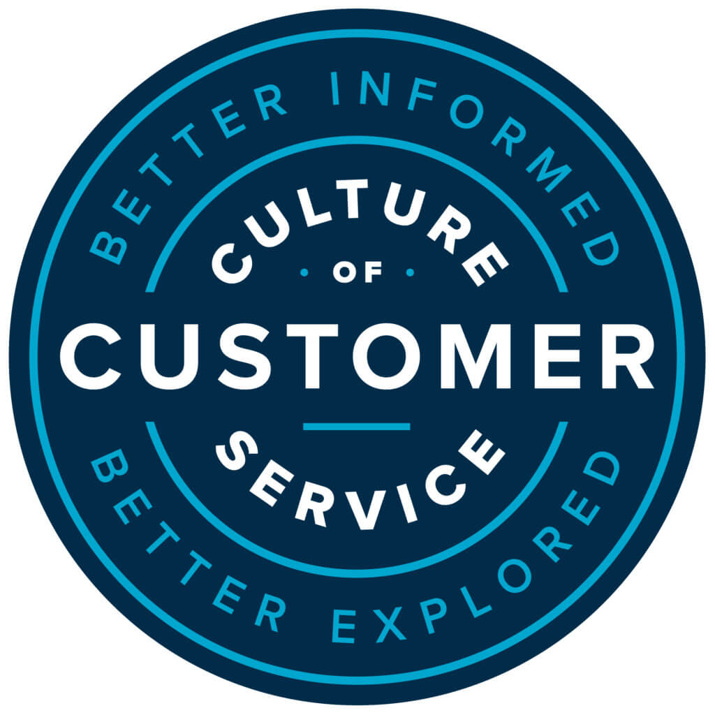 round stamp like logo with the words Culture of Customer Service: Better Informed, Better Explored