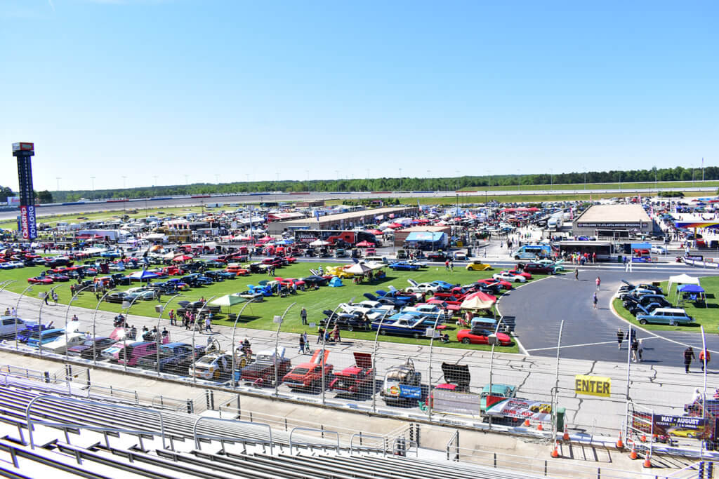 car show on infield of Atlanta Motor Speedway