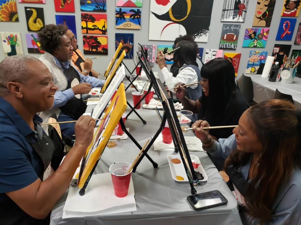 Picture of people with smiles and painting