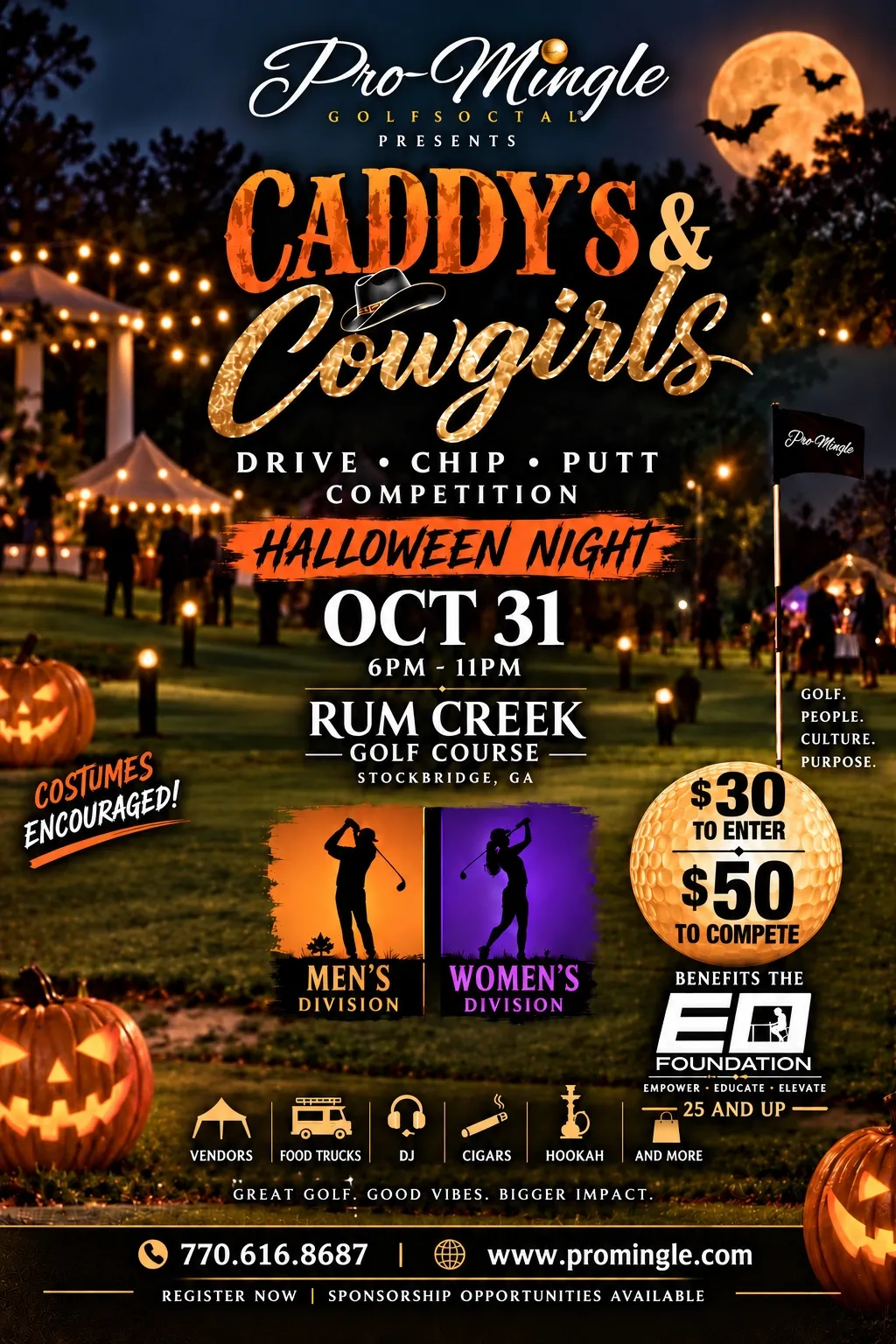 flyer promoting a halloween golf event in stockbridge